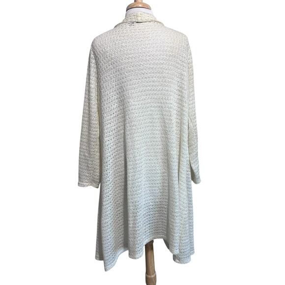 French Bazaar Open-Knit Sweater Women XL Ivory Long Open Cardigan Cottage Boho - Picture 3 of 5